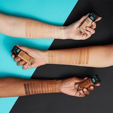 Maybelline Fit Me Matte + Poreless foundation swatched on three arms with differrent skin tones