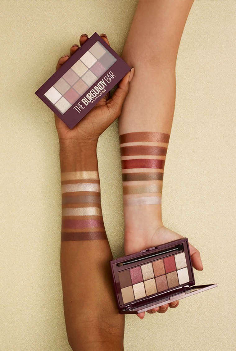 burgundy bar eye shadow palette arm swatches