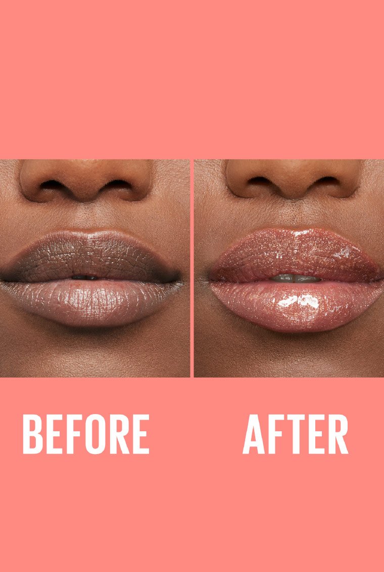 Maybelline Lifter Gloss Lip Gloss before and after dark skin